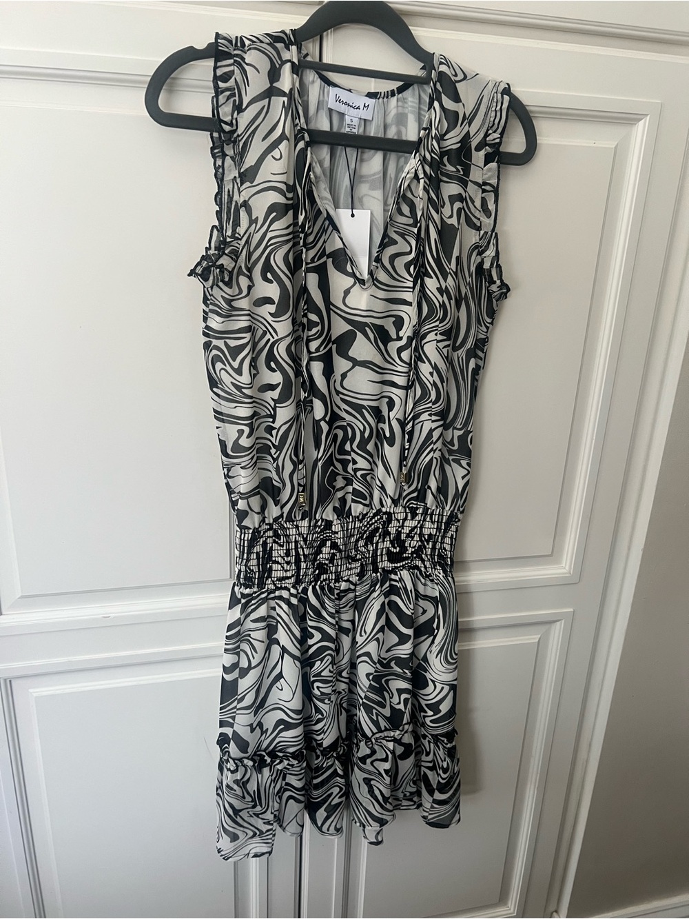 Veronica M Black & White Printed Mini Dress